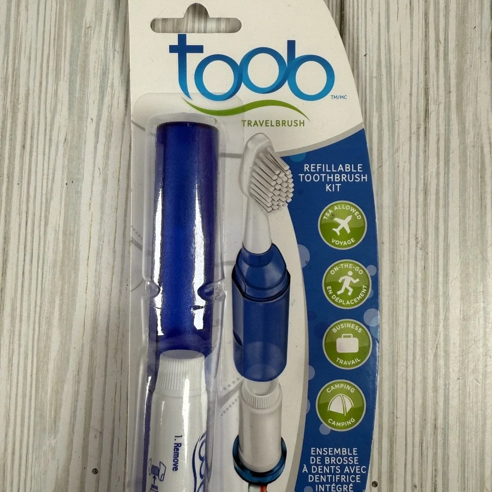 Aurelle Toob Refillable Soft Toothbrush Kit ‎ Blue Travel Sealed Package